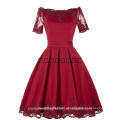 Atacado Boa qualidade Elegante New O Neck manga curta Red Champagne Lace Short A Line Vestidos de dama de honra LBS18